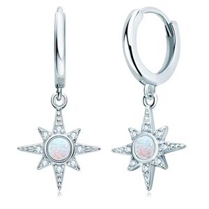 925 Solid Silver Opal Starburst Hoop Earrings